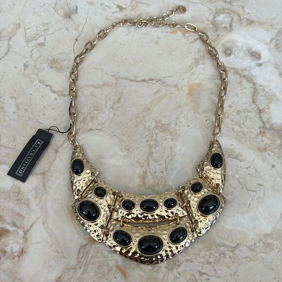 NWT R. J. Graciano Gold Tone & Black Stones Necklace & Bonus Bracelet - Picture 3 of 7
